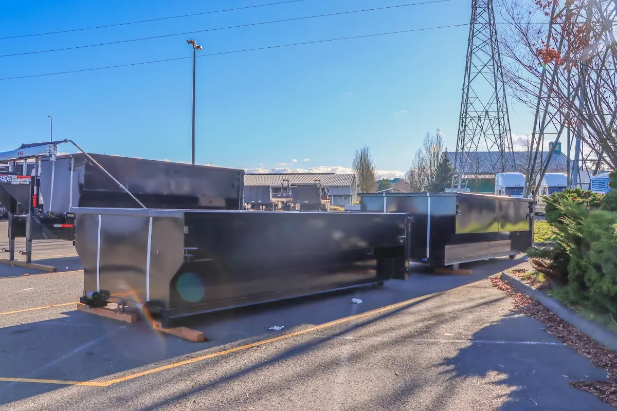 Roll-off dumpster ready for waste disposal at job site for Concrete Dumpster Rental in St. Marys